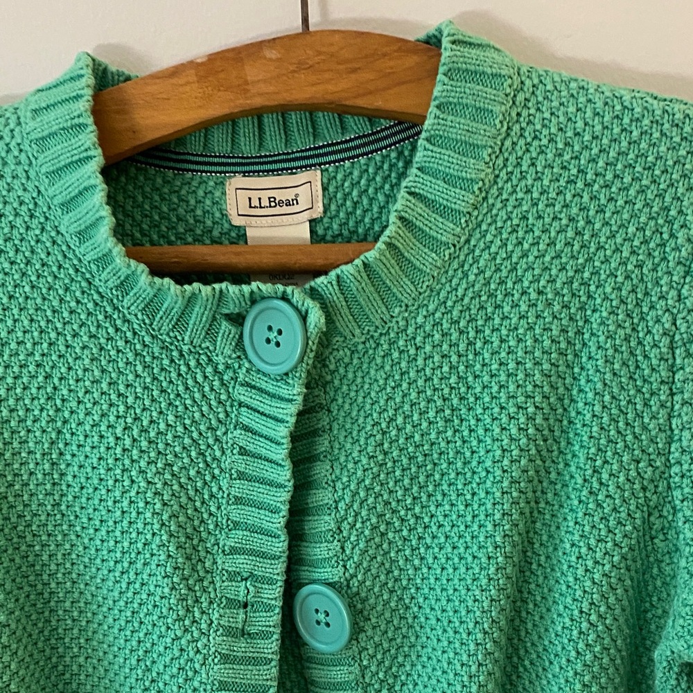 L.L.Bean Mint Green Button-Front Knit Cardigan